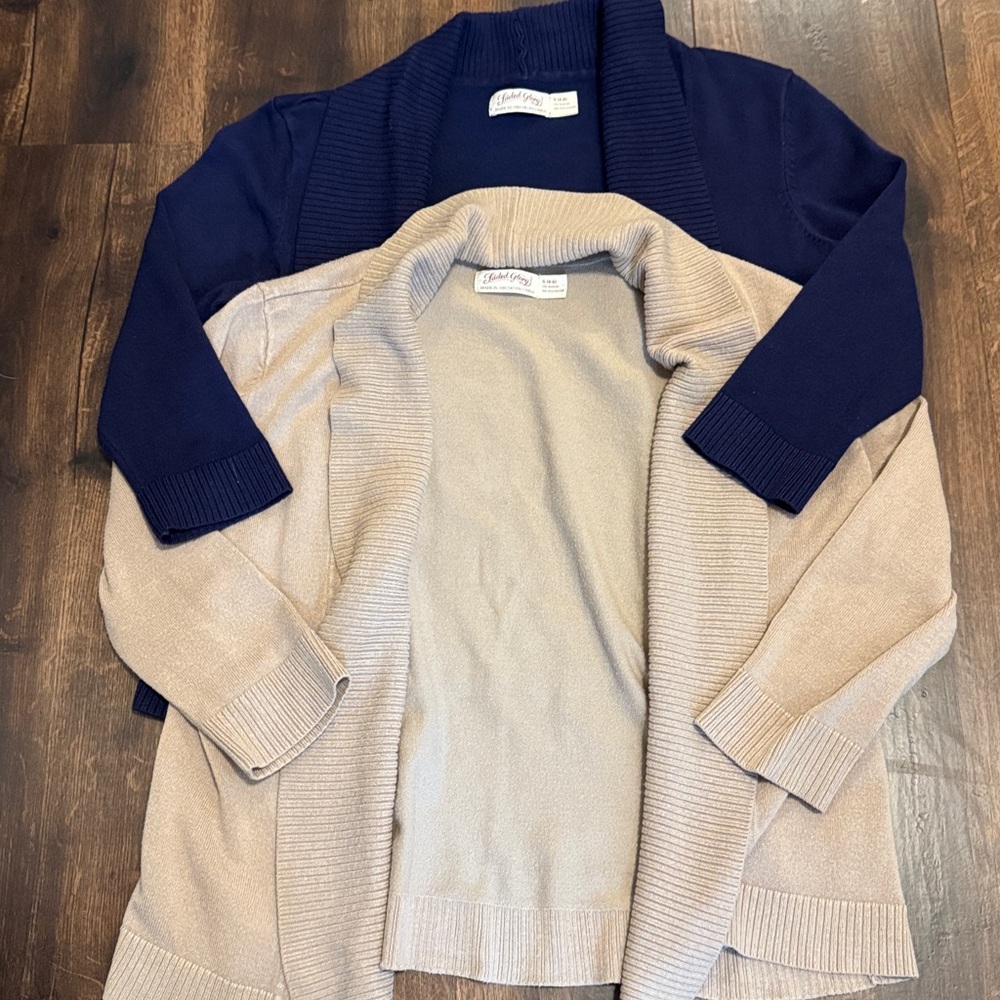 Bundle Faded Glory Short Waisted Navy and Tan Cardigans